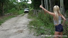 Petite blonde teen brutally fucked and facialized in a van