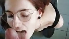 Nerdy girl suck & facial