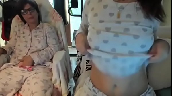Mother and daughter in front of webcam