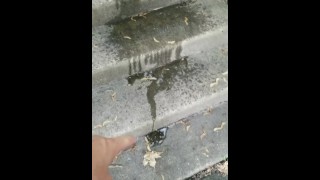 Teen pees in yoga pants outdoors