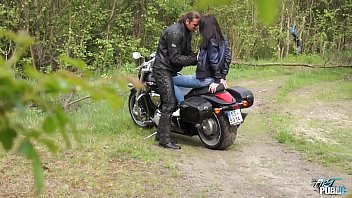 Biker’s hard Shaft wide opens Horny Brunette