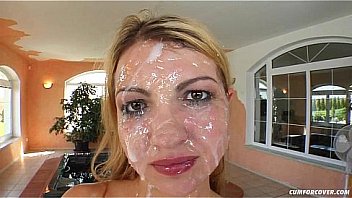 Michaela – Cum For Cover blowbang bukkake scene with many facials