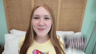 Freckled redheaded teen sucks cock